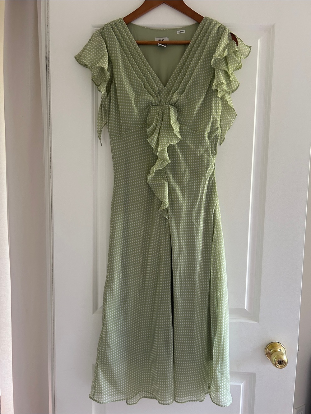J.B.S. Sage Green Midi Dress with Ruffle Front size 10